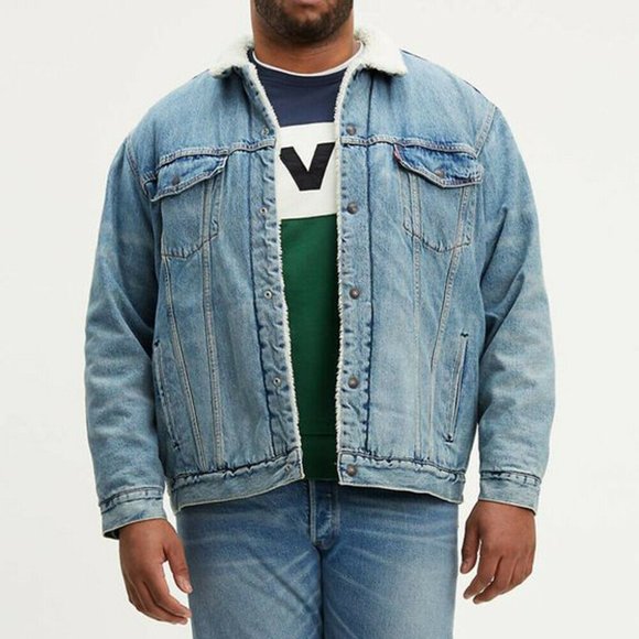 Levi's Men's Big & Tall Sherpa Trucker Jacket Blue Denim Jean Jacket Size 5XL